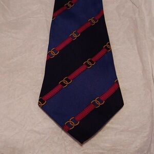 VINTAGE HERMES RED, BLUE & BLACK LINK CHAIN SILK TIE